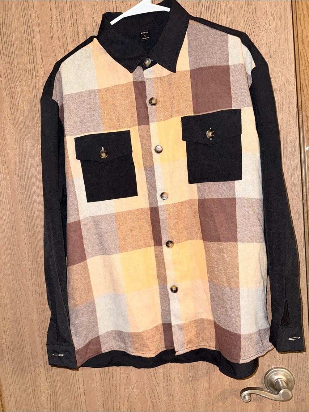 SHEIN Men's Plaid Shirt Jacket in Black, Brown & Cream